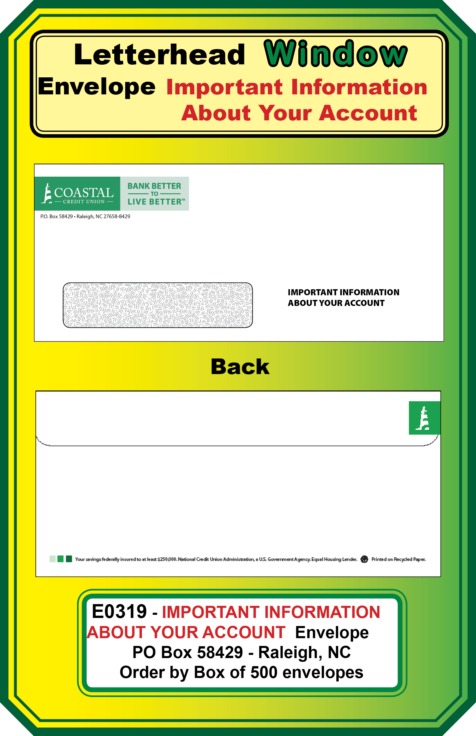 Important Information Window Envelope**<b>Order By:Box of 500 envelopes<b>